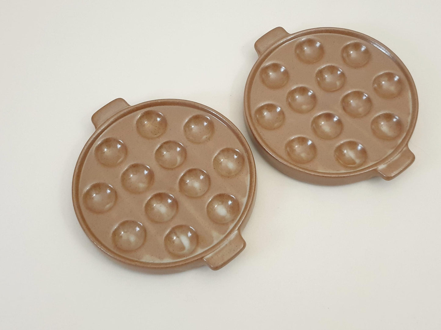 Pair of Brown Stoneware Escargot Dishes