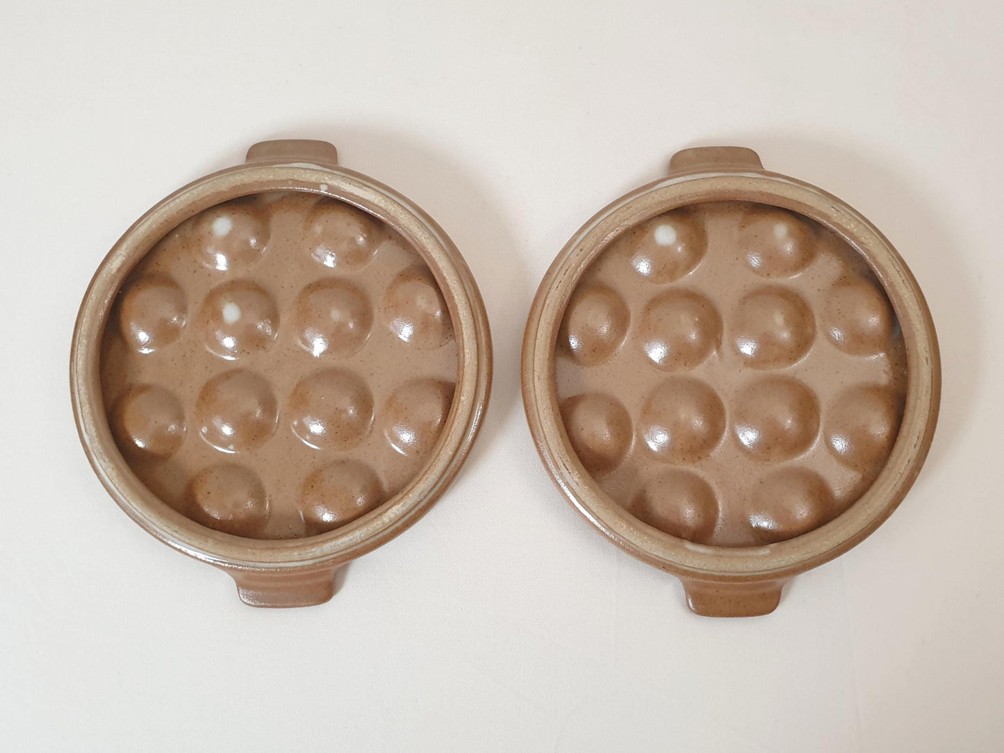 Set of 2 Brown Stoneware Escargot Serving Dishes