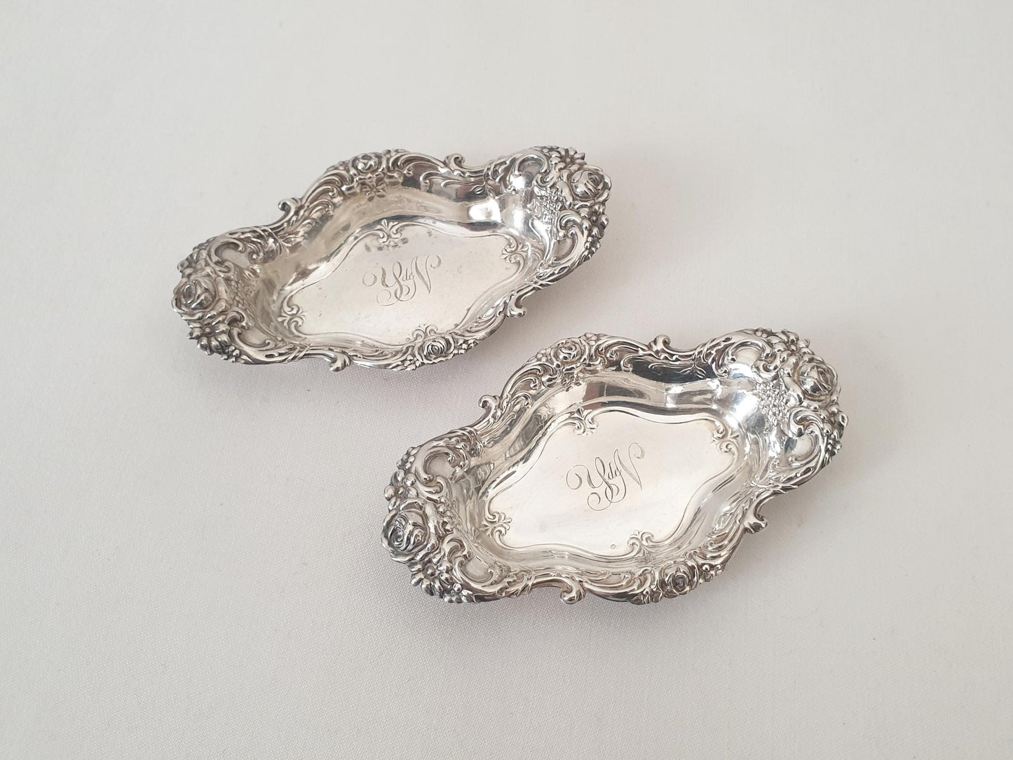 Pair of Antique Sterling Silver Small Ring Dishes or Bon Bon Dishes by R. Wallace & Sons