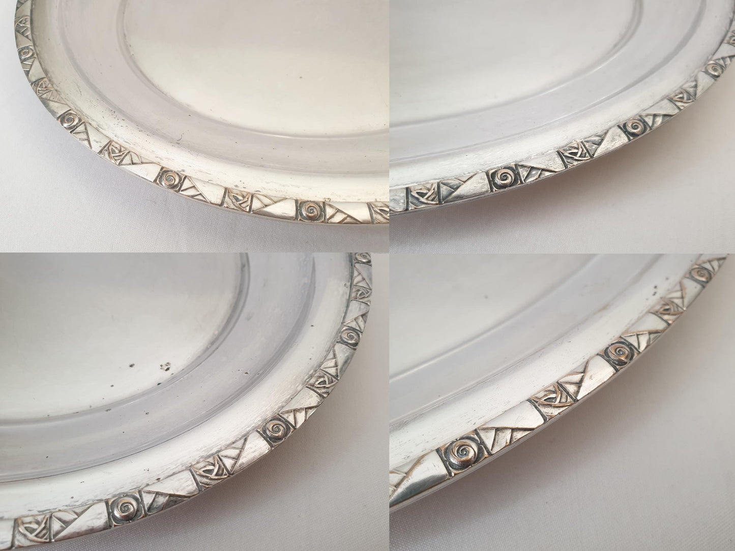 Vintage Large Silver Plated Oval Serving Tray with Floral Rim