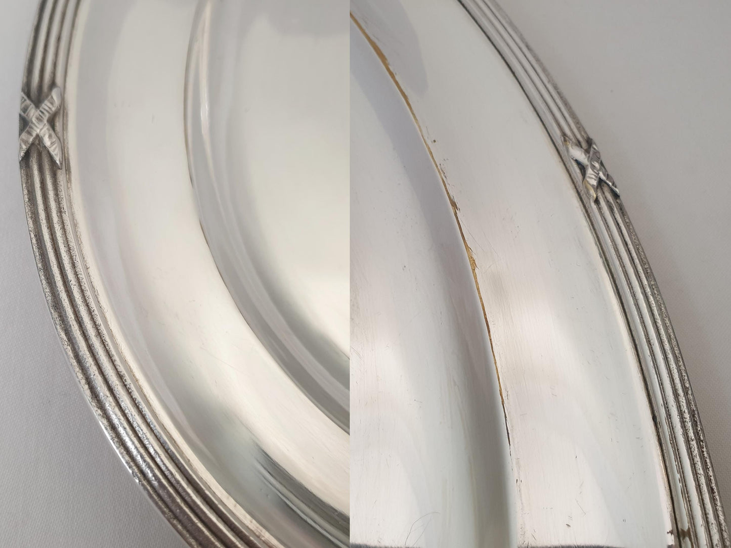 Vintage Large Silver Plated Oval Serving Tray with Ribbon Rim