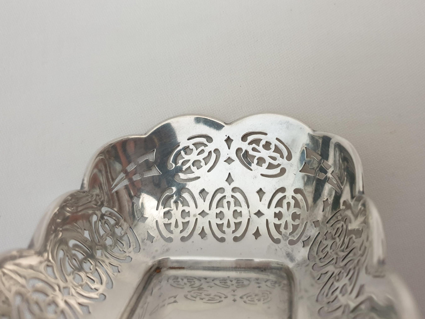 Antique English 925 Sterling Silver Pierced Small Dish - Birmingham 1916 by Levi & Salaman - Silver Ring Dish or Bon Bon Dish - Nut dish