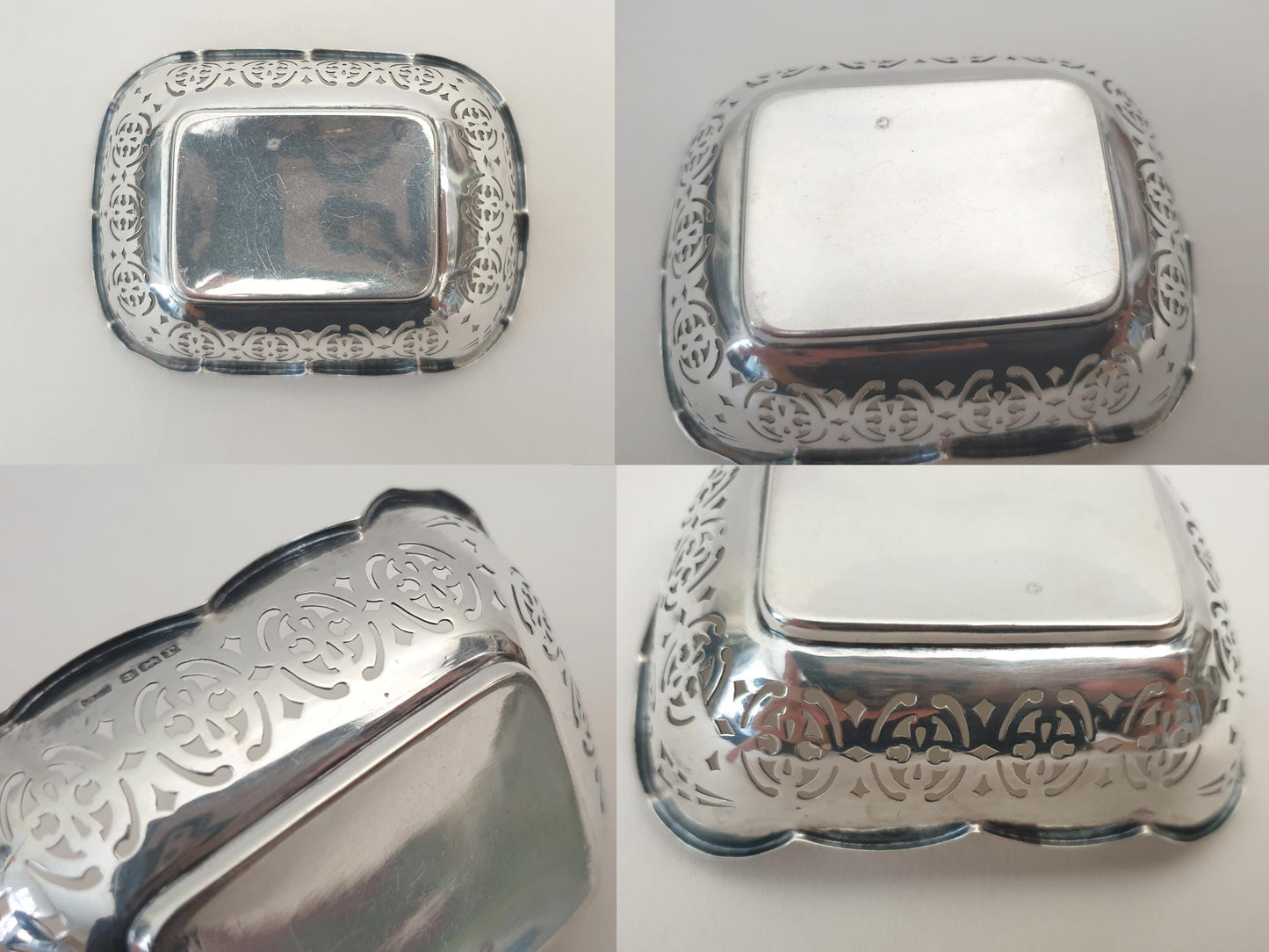 Antique English 925 Sterling Silver Pierced Small Dish - Birmingham 1916 by Levi & Salaman - Silver Ring Dish or Bon Bon Dish - Nut dish