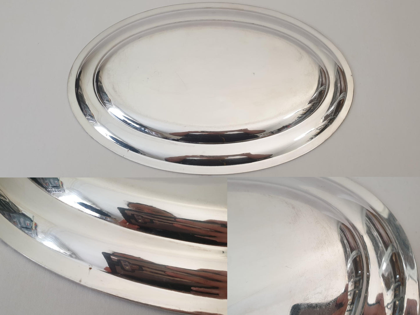 Vintage Large Silver Plated Oval Serving Tray with Ribbon Rim