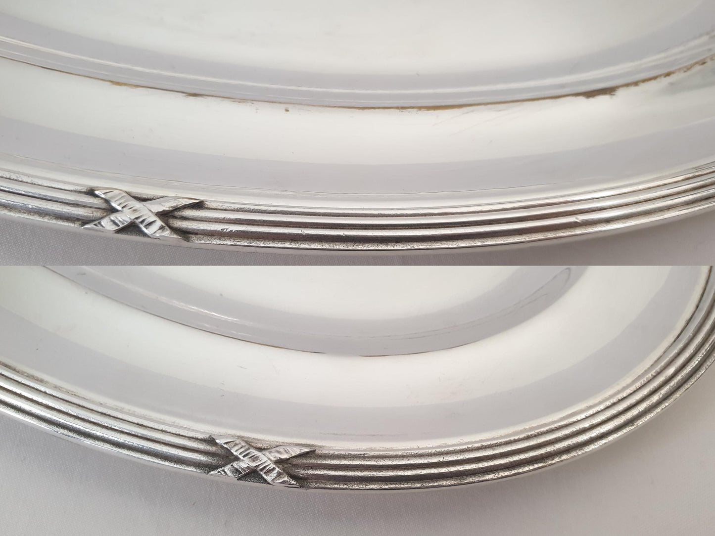 Vintage Large Silver Plated Oval Serving Tray with Ribbon Rim