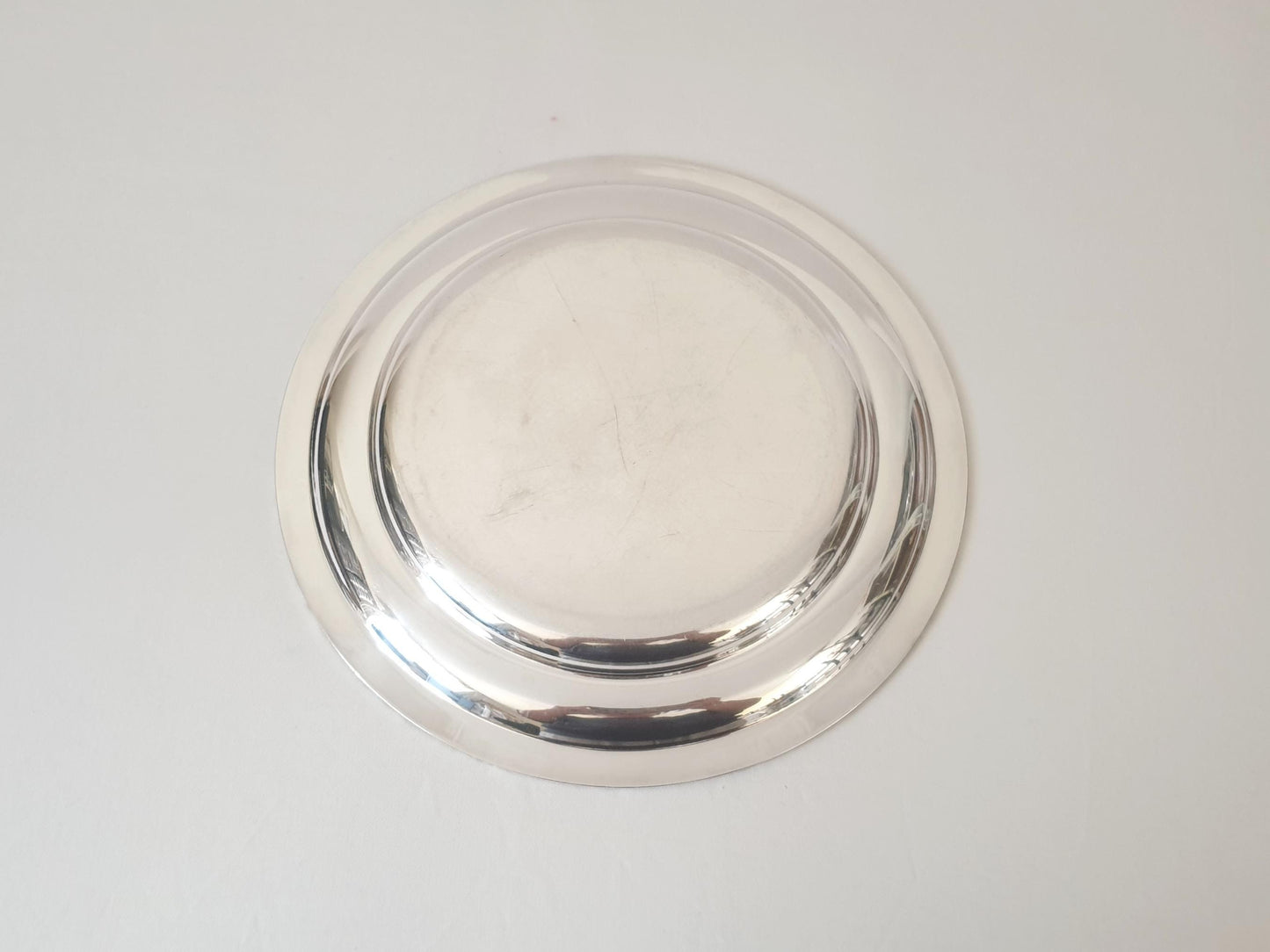 French Large Silver Plated Round Platter or Serving Tray with Ribbon Rim