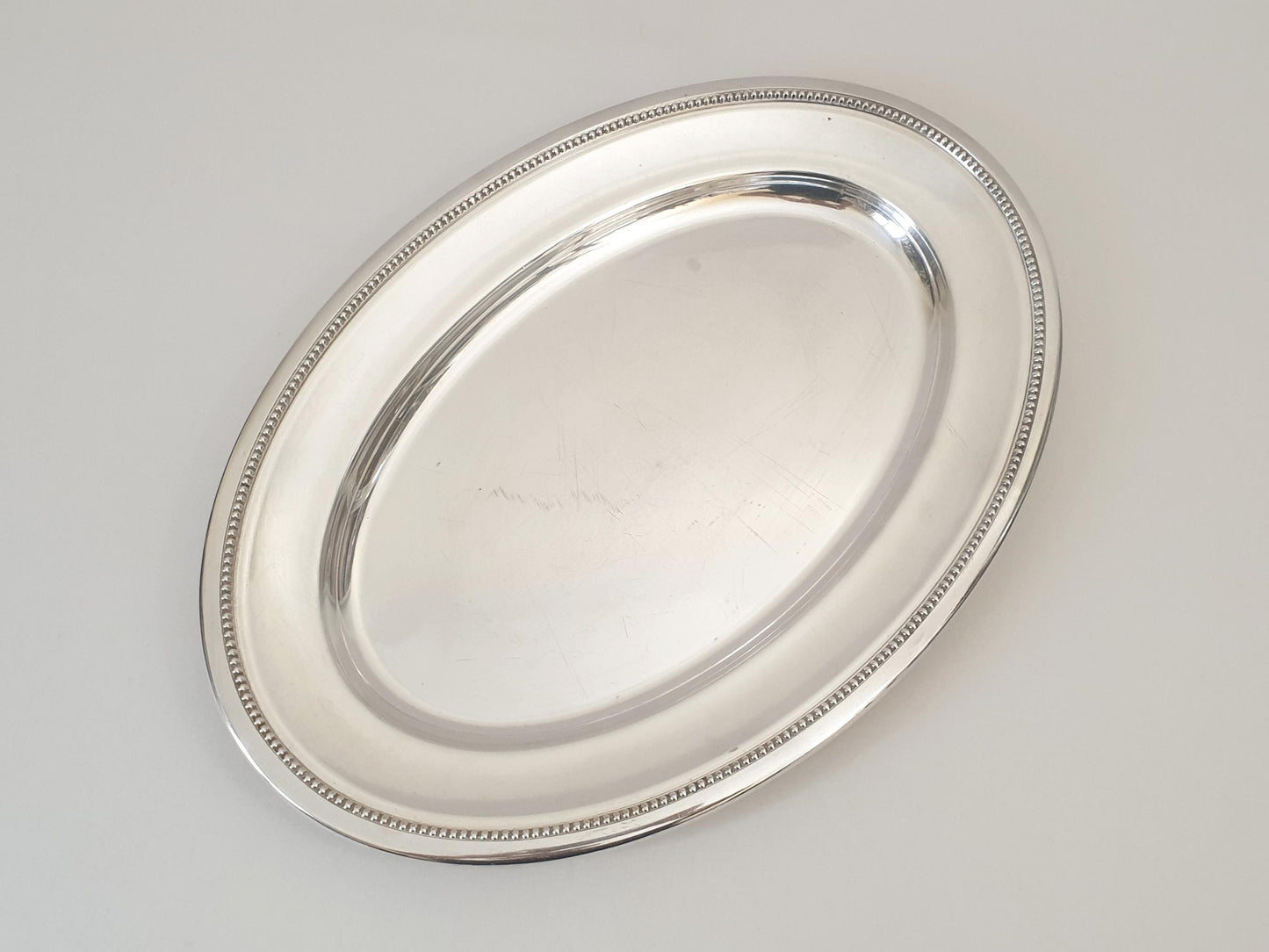 Christofle Silver Plated Large Oval Serving Tray Decorated with Strings of Pearls