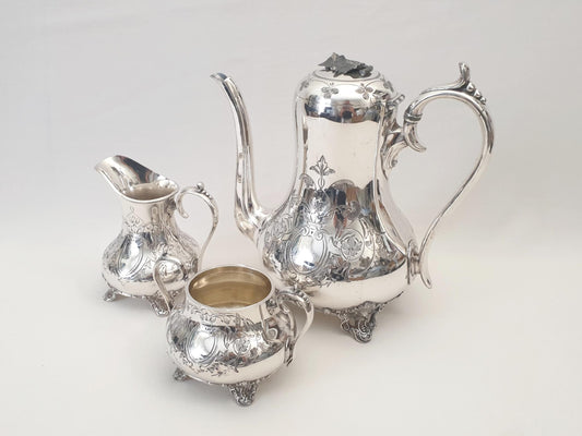 Antique English Victorian Silver Plated Coffee Service Set by Philip Ashberry & Sons of Sheffield