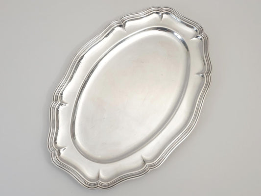 French Large Silver Plated Oval Serving Tray in Scallop Shell Design by Apollo
