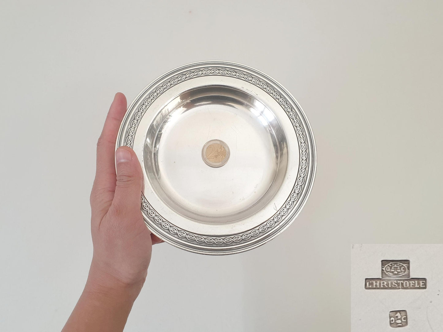 Christofle Vintage Silver Plated Small Round Dish 'Villeroy ' Model - Small Baptism Plate or Kettle Dish - Small Trinket Dish