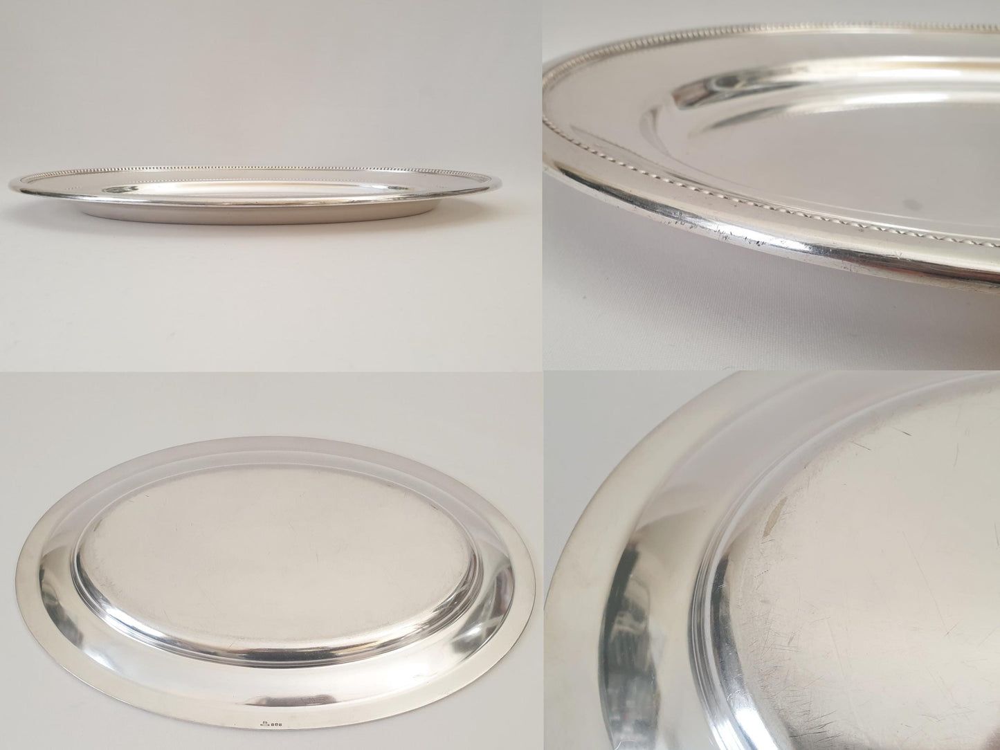 Christofle Silver Plated Large Oval Serving Tray Decorated with Strings of Pearls