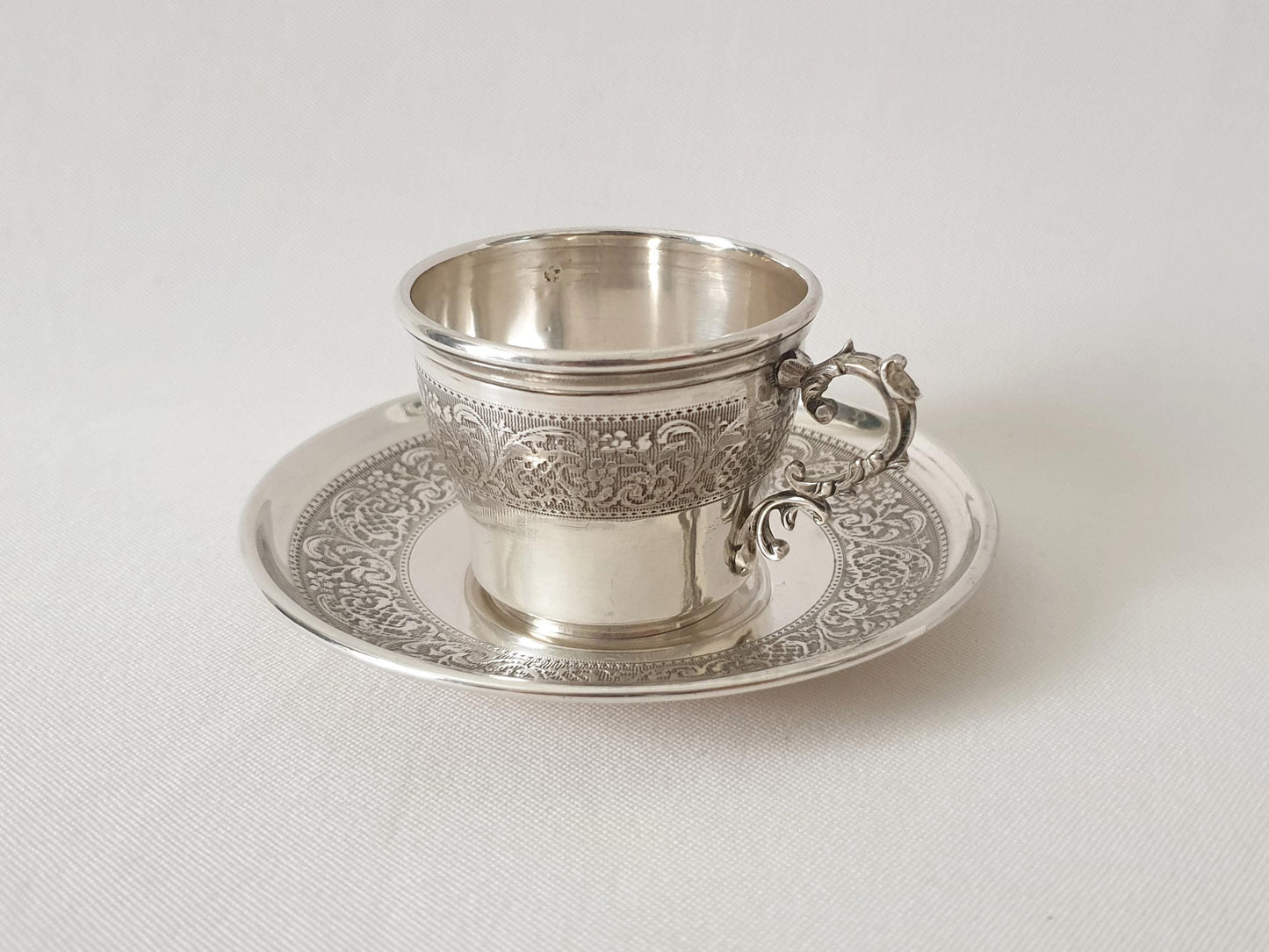 Antique French 950 Silver Espresso Cup and Saucer - Small Demitasse Silver Cup and Saucer