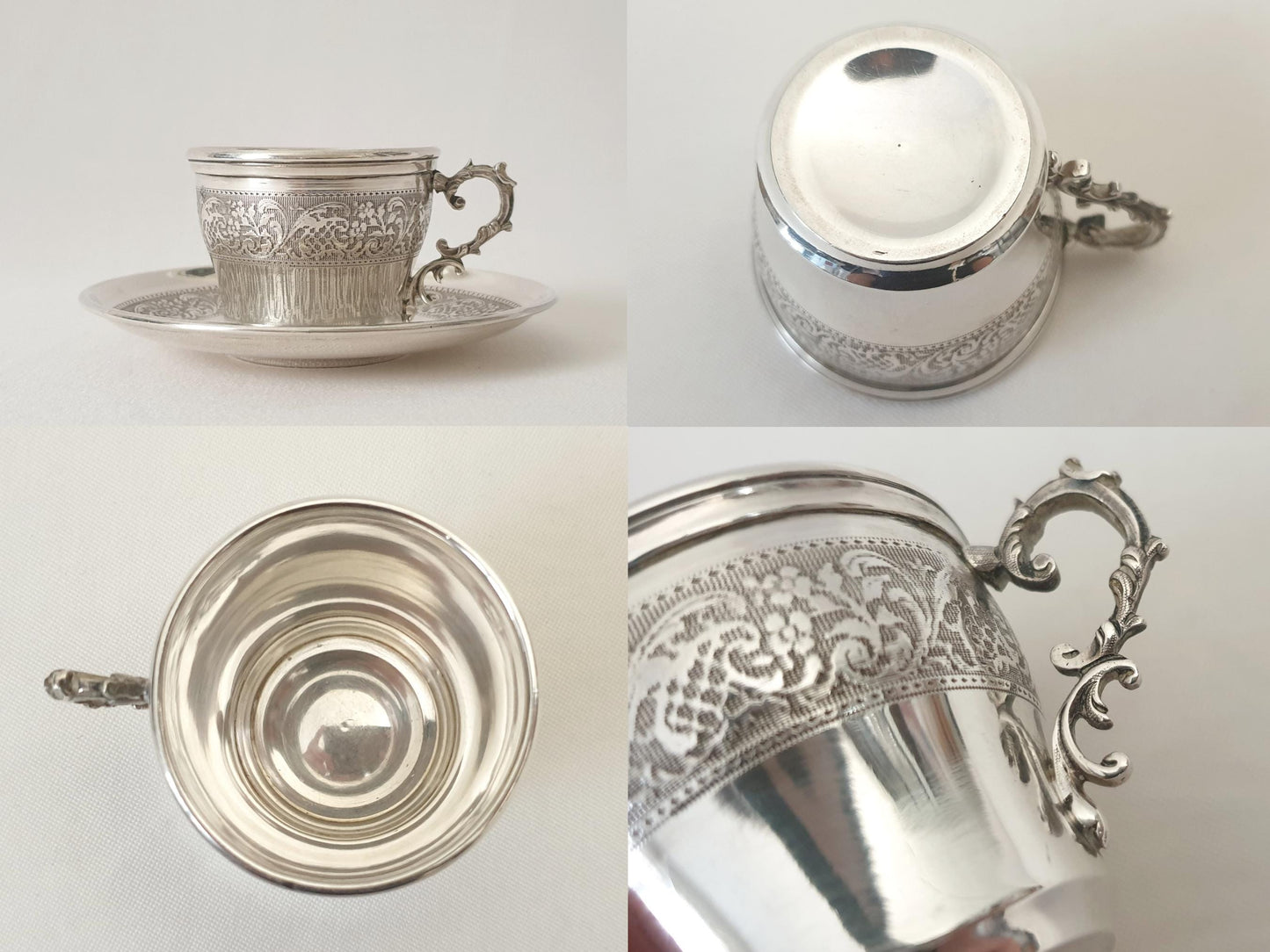 Antique French 950 Silver Espresso Cup and Saucer - Small Demitasse Silver Cup and Saucer