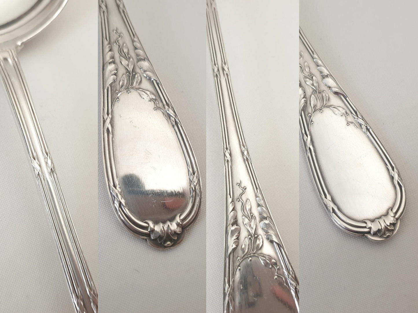 French Vintage Silver Plated Soup Ladle with Ribbons and Floral Design by Ercuis