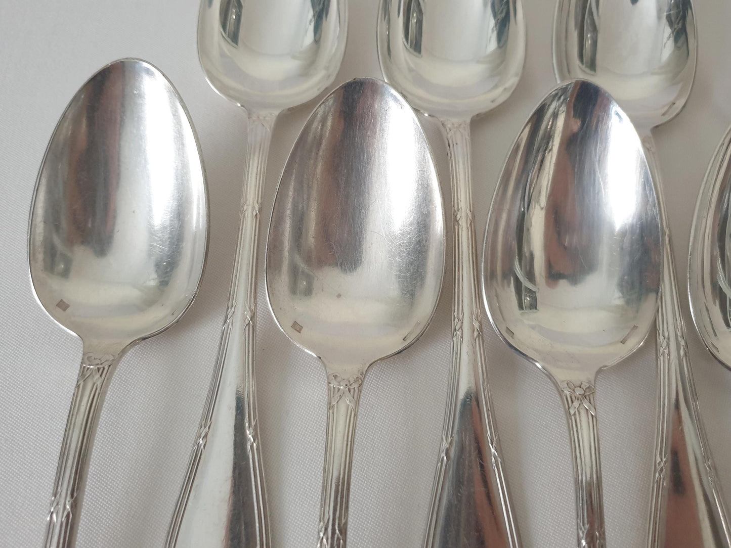 Christofle 12 Silver Plated Table Spoons 'Ribbons' Model - 12 French Christofle Soup Spoons