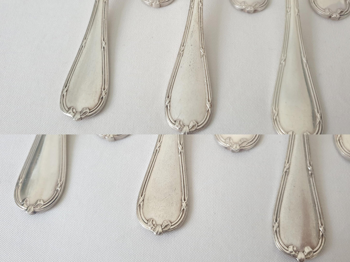 Christofle 12 Silver Plated Table Spoons 'Ribbons' Model - 12 French Christofle Soup Spoons