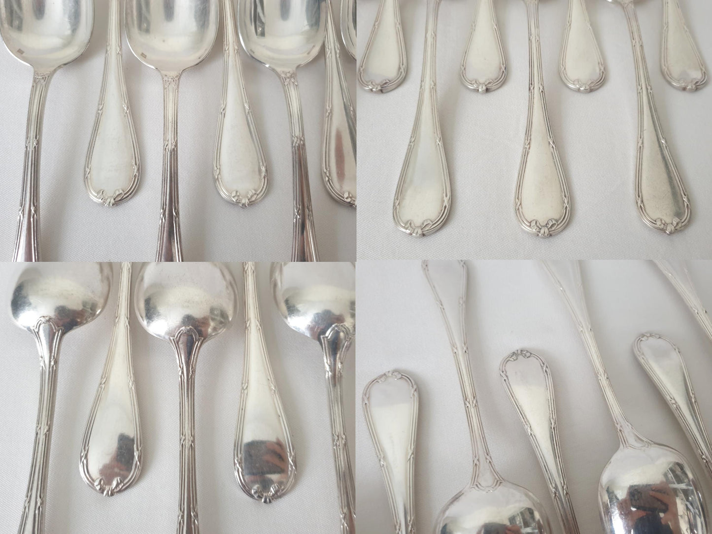 Christofle 12 Silver Plated Table Spoons 'Ribbons' Model - 12 French Christofle Soup Spoons