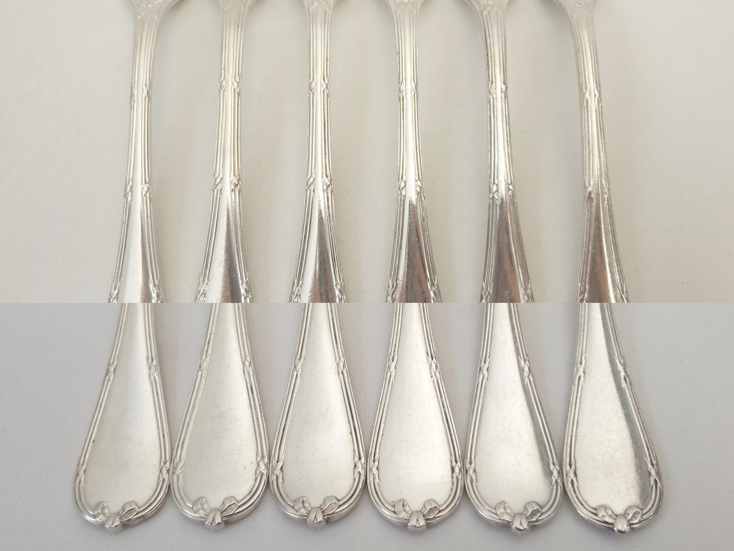 Christofle 12 Silver Plated Table Forks 'Ribbons' Model - 12 French Christofle Dinner Forks