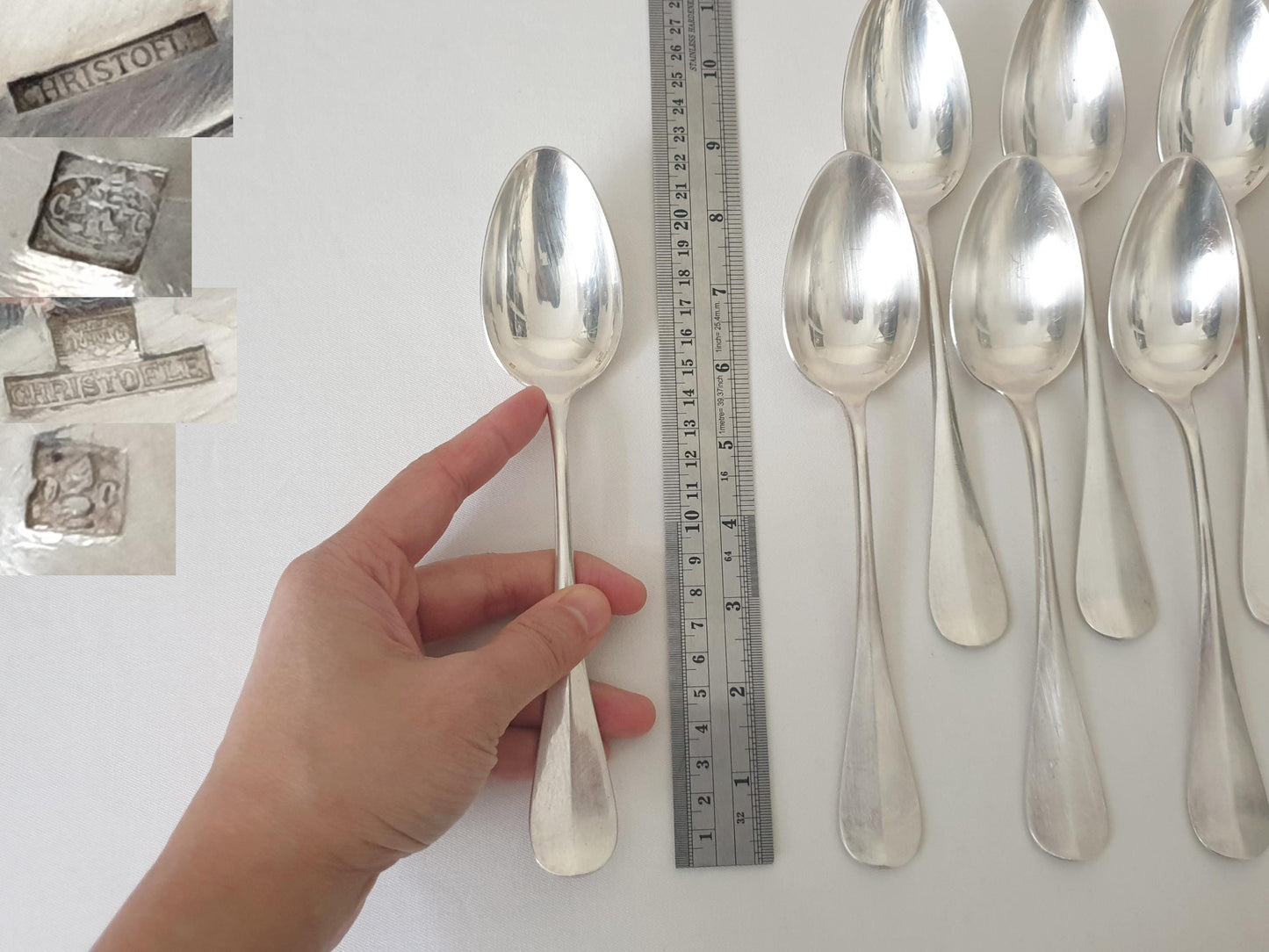 Christofle 12 Silver Plated Table Spoons 'Fidelio' Model - 12 French Christofle Baguette Model Soup Spoons