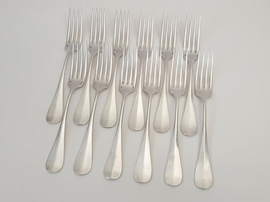 Christofle 12 Silver Plated Table Forks 'Fidelio' Model - 12 French Christofle Baguette Model Dinner Forks