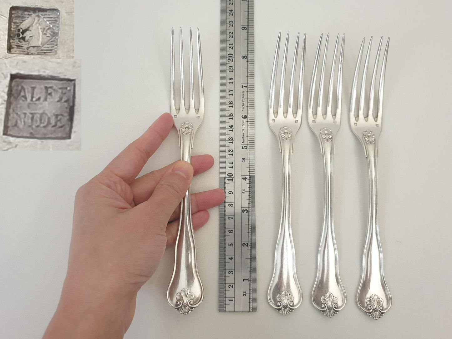 Christofle Alfenide 4 Silver Plated Table Forks in Louis XVI Style - 4 French Christofle Dinner Forks