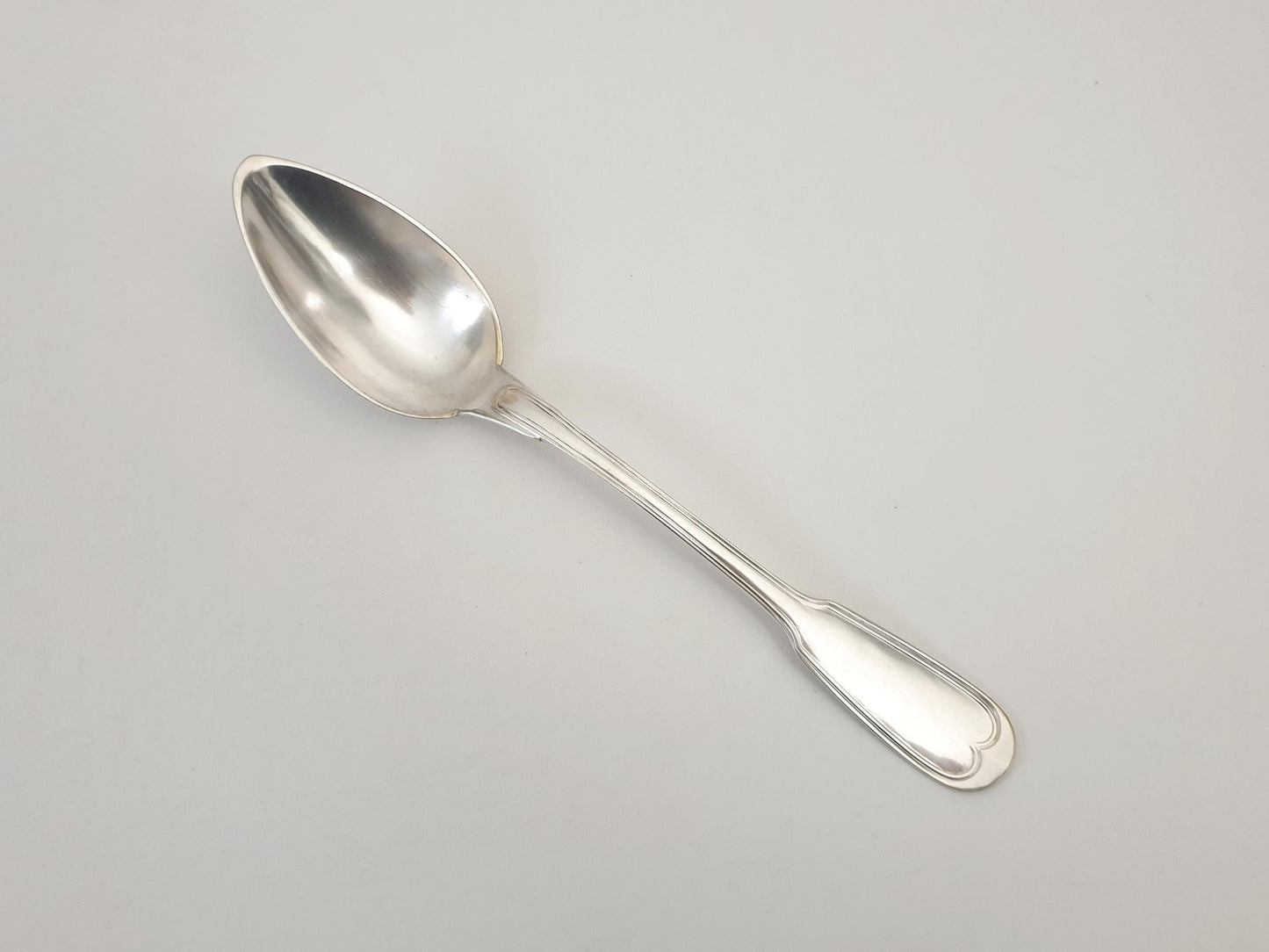 Christofle Silver Plated Large Serving Spoon or Stew Spoon with Pointed Bowl - 'Chinon' or 'Filets' Pattern