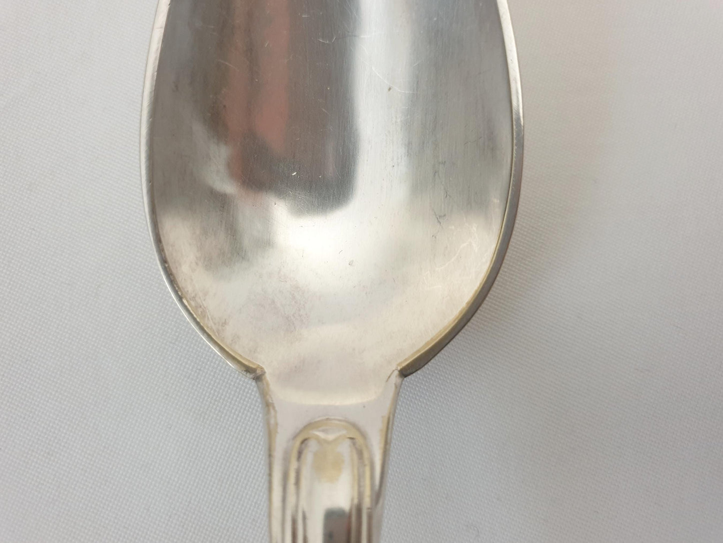 Christofle Silver Plated Large Serving Spoon or Stew Spoon with Pointed Bowl - 'Chinon' or 'Filets' Pattern