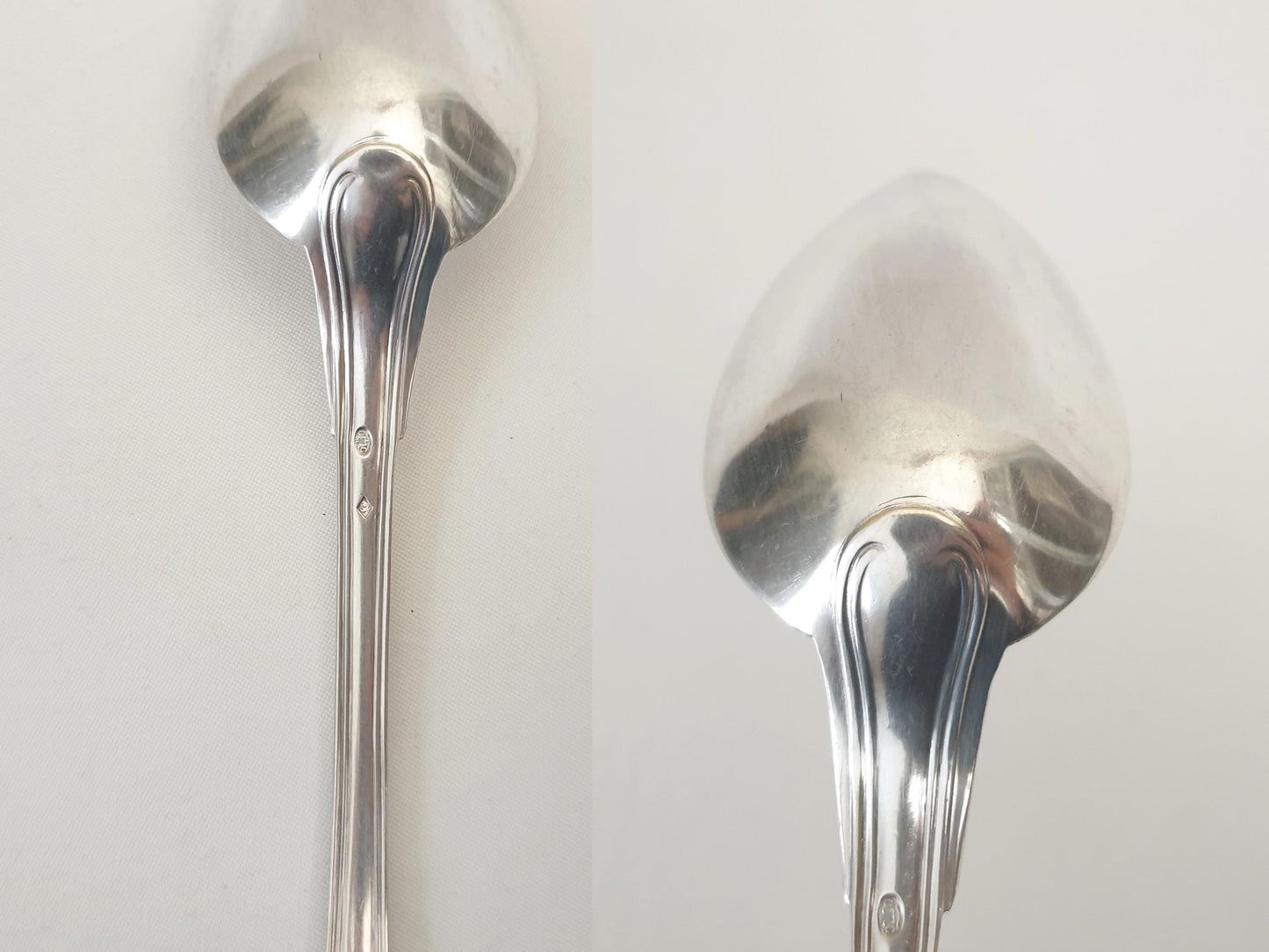 Christofle Silver Plated Large Serving Spoon or Stew Spoon with Pointed Bowl - 'Chinon' or 'Filets' Pattern