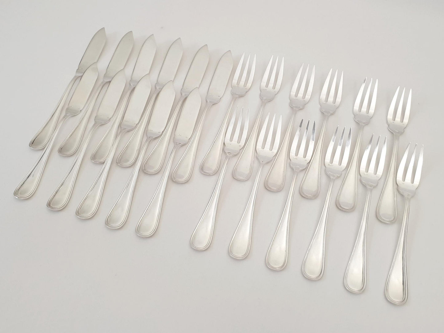 French Silver Plated Fish Cutlery 12 Forks & 11 Knives - French Fish Cutlery Set