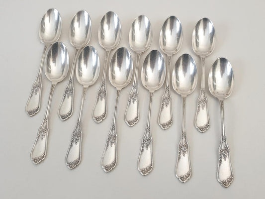 French 12 Silver Plated Coffee Spoons in Louis XVI Style - 12 French Teaspoons by Ravinet & Cie