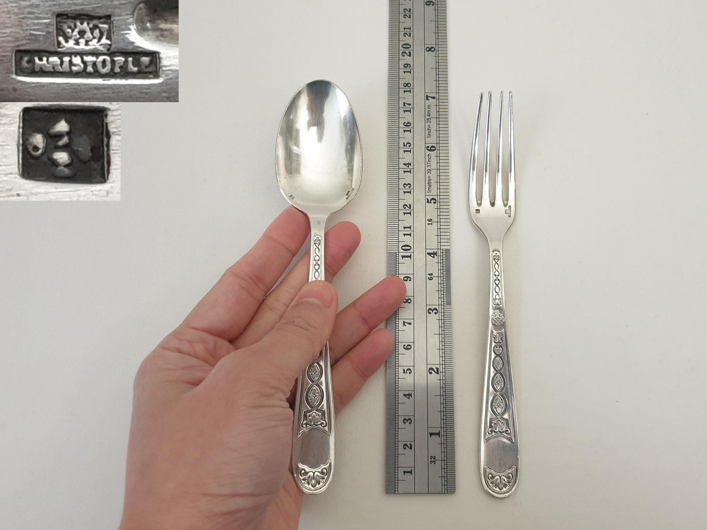 Christofle Silver Plated Baptism Cutlery 'Villeroy' Model - French Christofle Silver Plated Baby Spoon & Fork Set