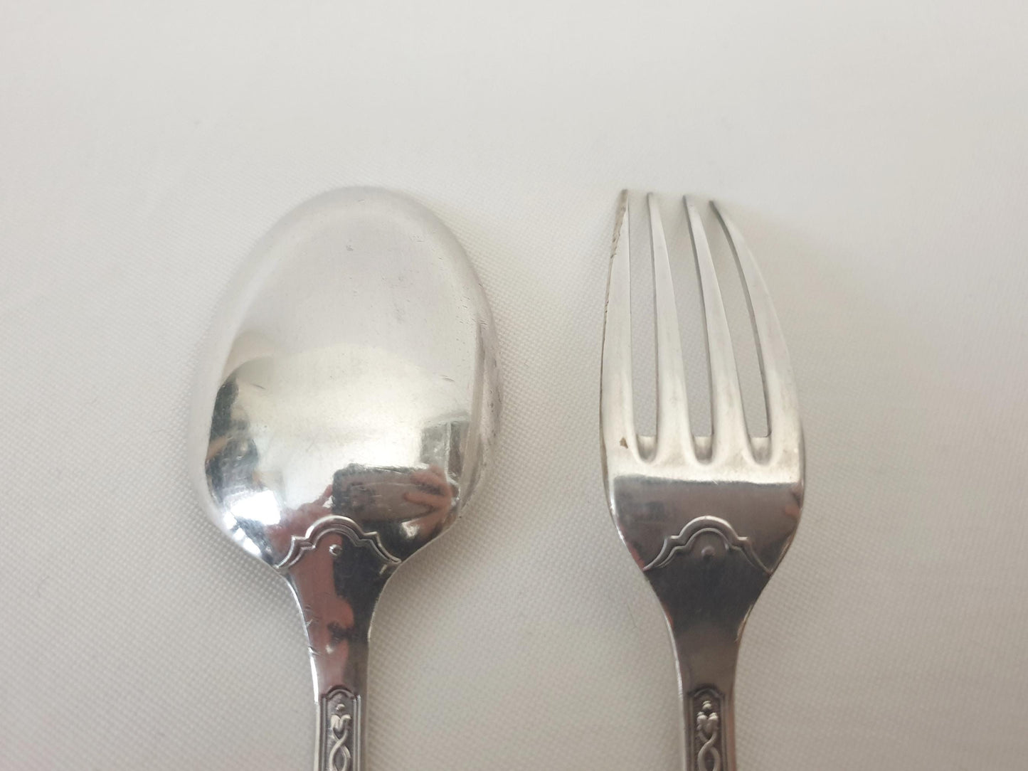 Christofle Silver Plated Baptism Cutlery 'Villeroy' Model - French Christofle Silver Plated Baby Spoon & Fork Set