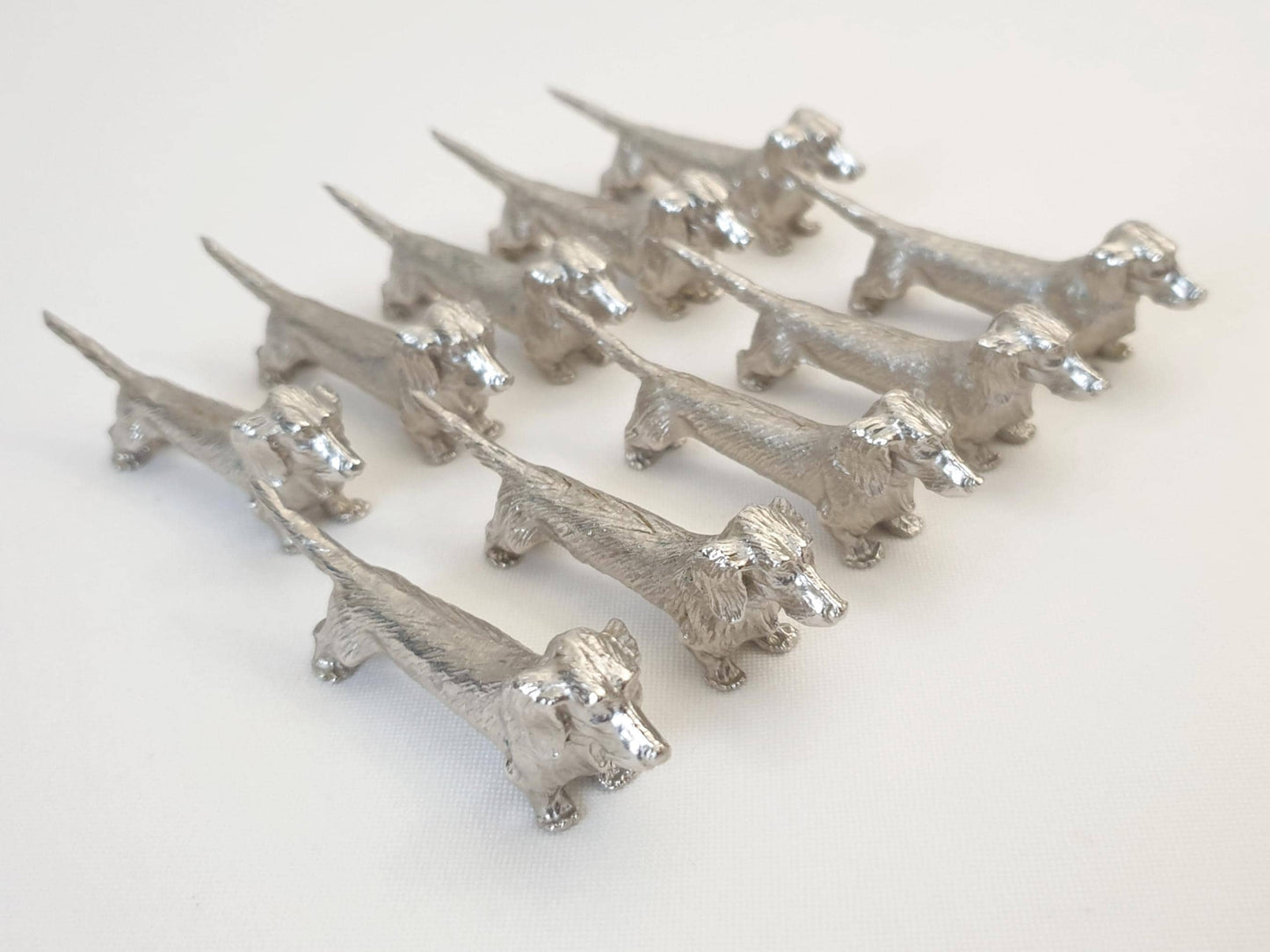 Set of 10 Vintage Silver Plated Dachshund (Teckel) Knife Rests