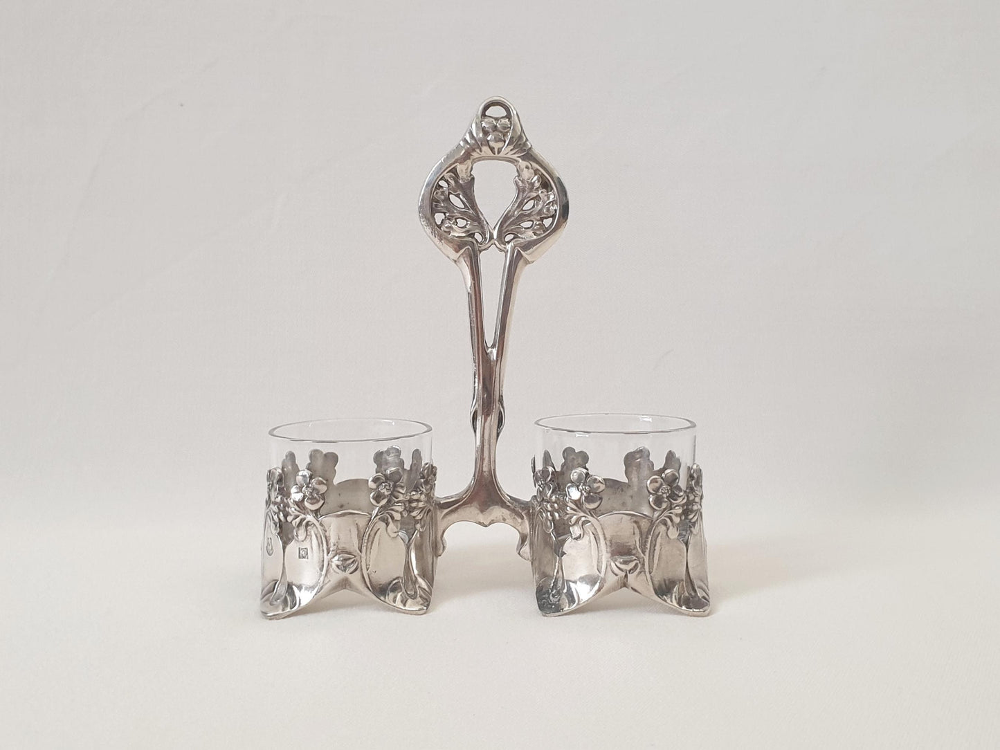 Rare Christofle Gallia Double Salt Cellars in Silver Plate and Glass - Art Nouveau Sauce Servers