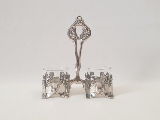 Rare Christofle Gallia Double Salt Cellars in Silver Plate and Glass - Art Nouveau Sauce Servers