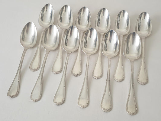 Christofle 12 Silver Plated Table Spoons 'Ribbons' Model - 12 French Christofle Soup Spoons