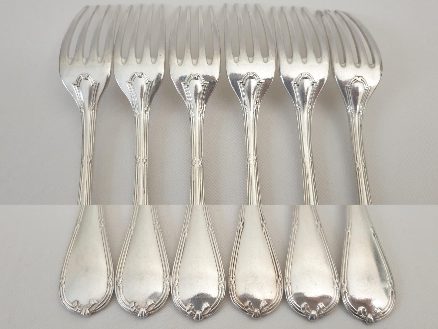 Christofle 12 Silver Plated Table Forks 'Ribbons' Model - 12 French Christofle Dinner Forks