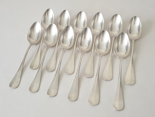 Christofle 12 Silver Plated Table Spoons 'Fidelio' Model - 12 French Christofle Baguette Model Soup Spoons