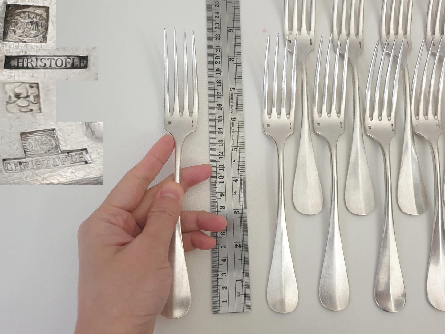 Christofle 12 Silver Plated Table Forks 'Fidelio' Model - 12 French Christofle Baguette Model Dinner Forks