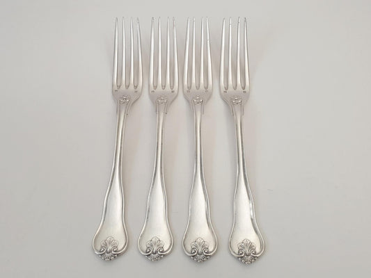 Christofle Alfenide 4 Silver Plated Table Forks in Louis XVI Style - 4 French Christofle Dinner Forks