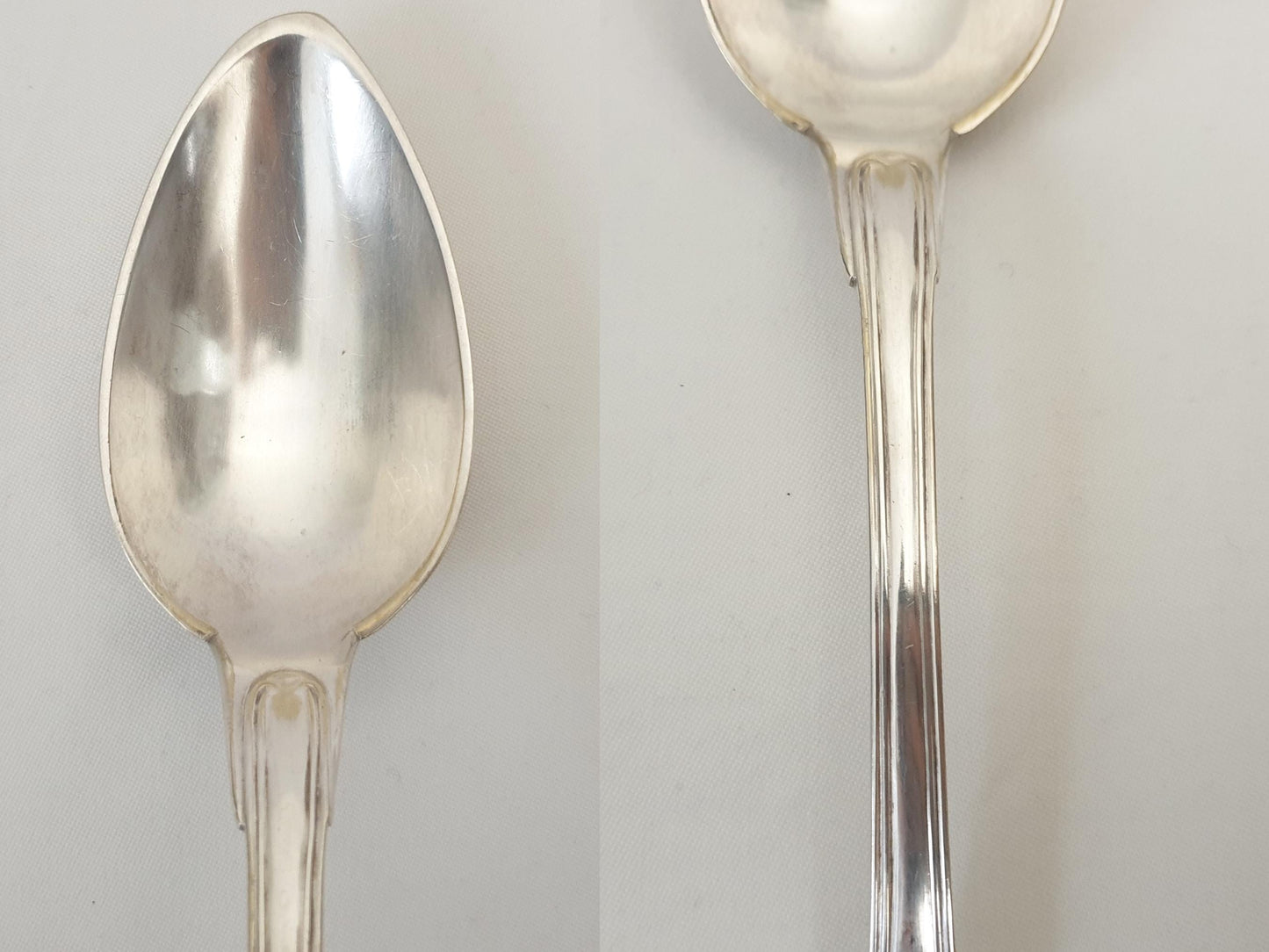 Christofle Silver Plated Large Serving Spoon or Stew Spoon with Pointed Bowl - 'Chinon' or 'Filets' Pattern