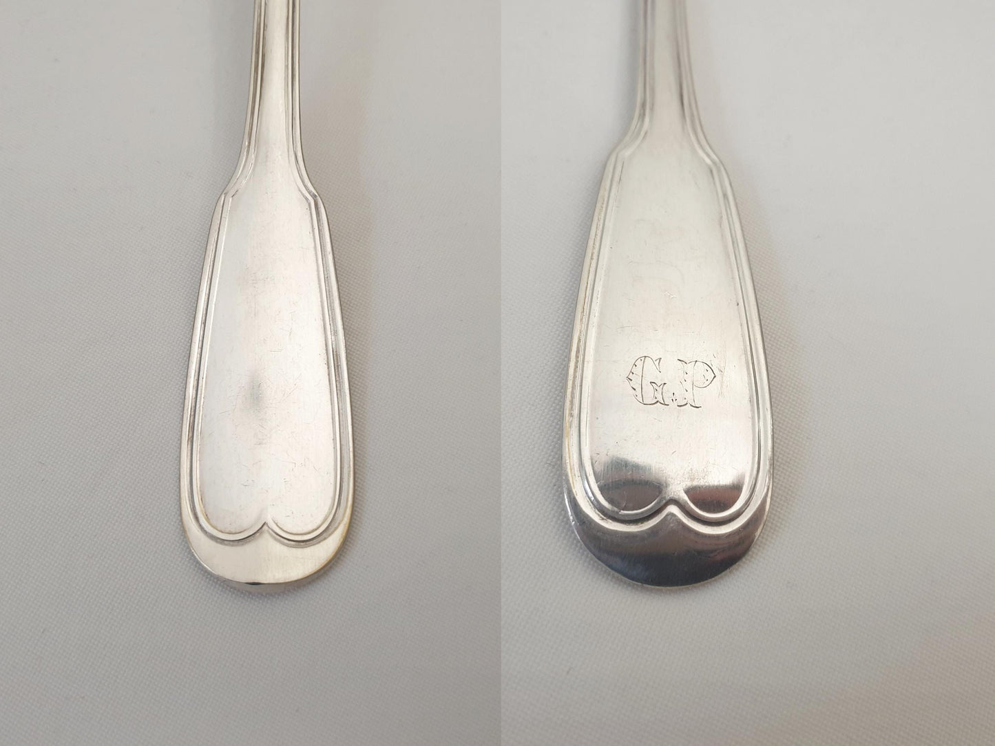 Christofle Silver Plated Large Serving Spoon or Stew Spoon with Pointed Bowl - 'Chinon' or 'Filets' Pattern