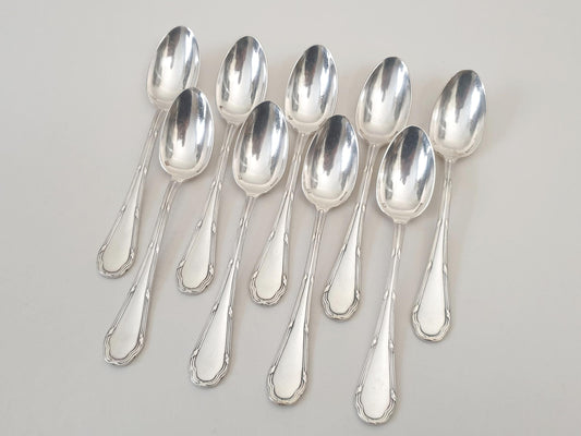 Ercuis 9 Silver Plated Coffee Spoons 'Trianon' Model - 9 French Ercuis Teaspoons