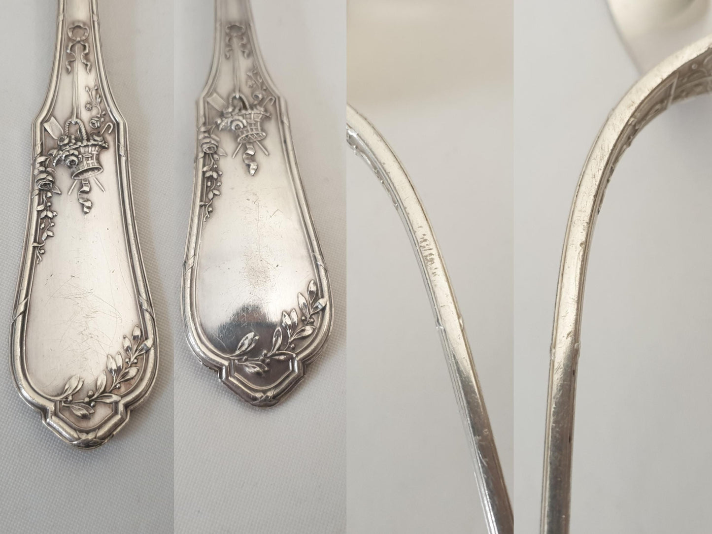 Set of 1 French Silver Plated Large Serving Spoon and 1 Soup Ladle in Louis XVI Style by Ravinet & Cie