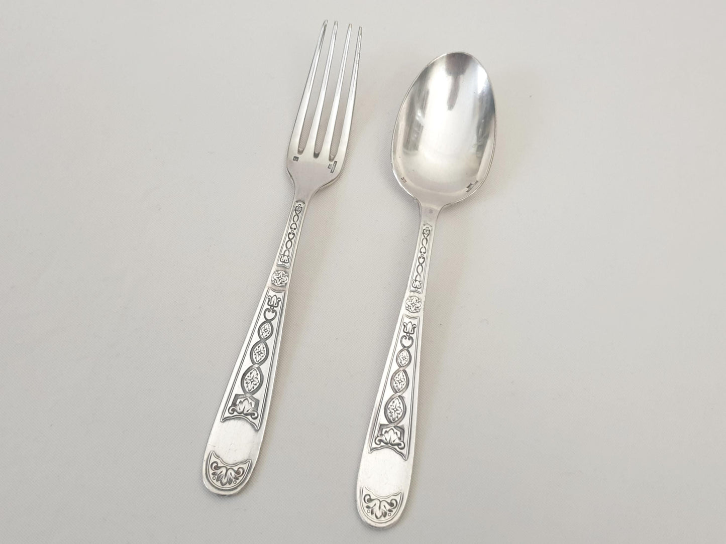 Christofle Silver Plated Baptism Cutlery 'Villeroy' Model - French Christofle Silver Plated Baby Spoon & Fork Set