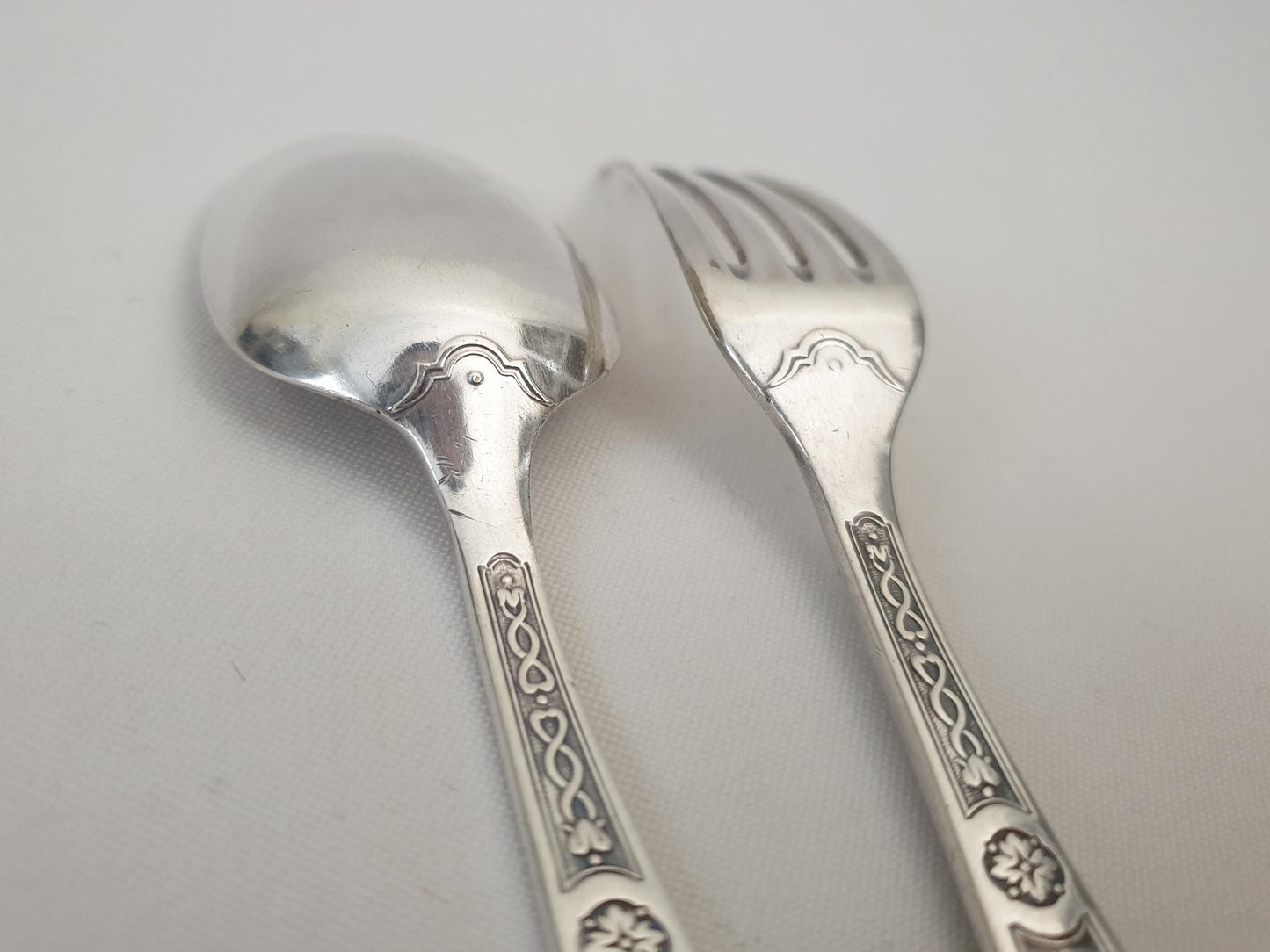 Christofle Silver Plated Baptism Cutlery 'Villeroy' Model - French Christofle Silver Plated Baby Spoon & Fork Set