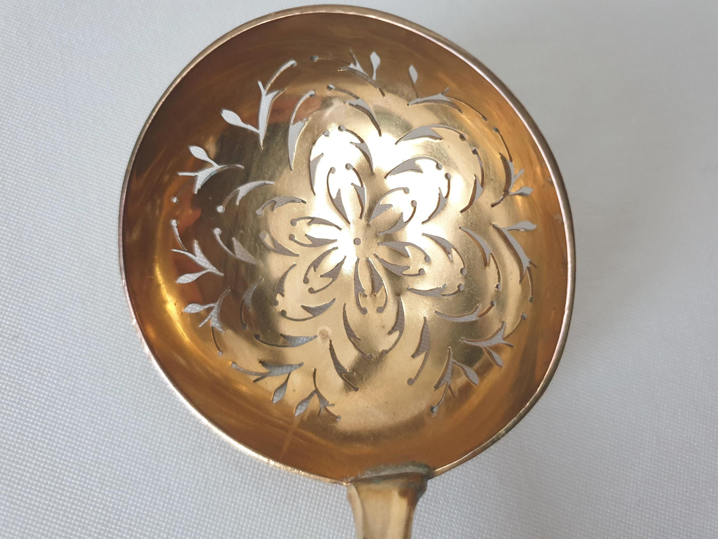 French Vintage Sugar Sifting Spoon in 950 Silver and Gilded Metal