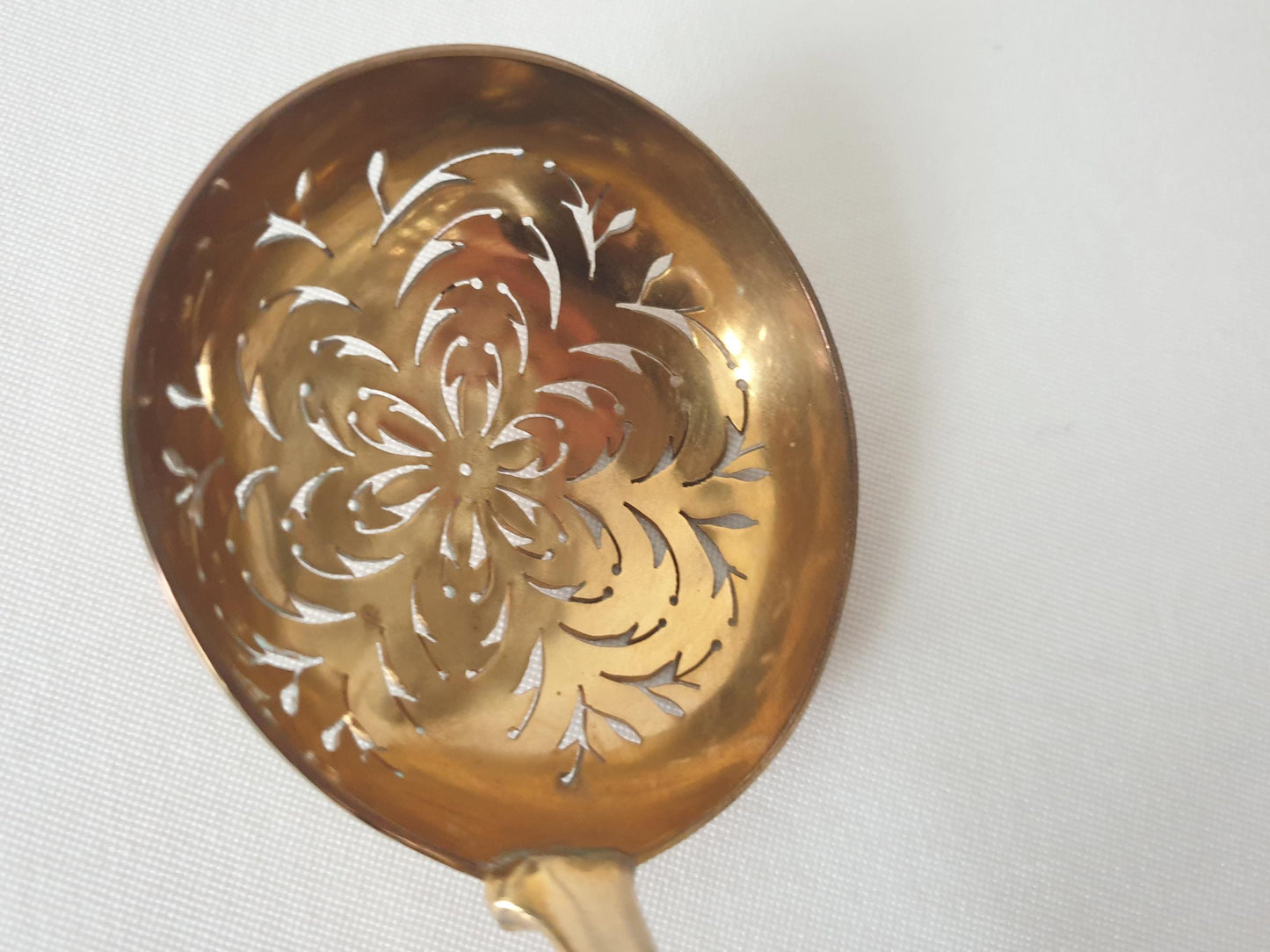 French Vintage Sugar Sifting Spoon in 950 Silver and Gilded Metal