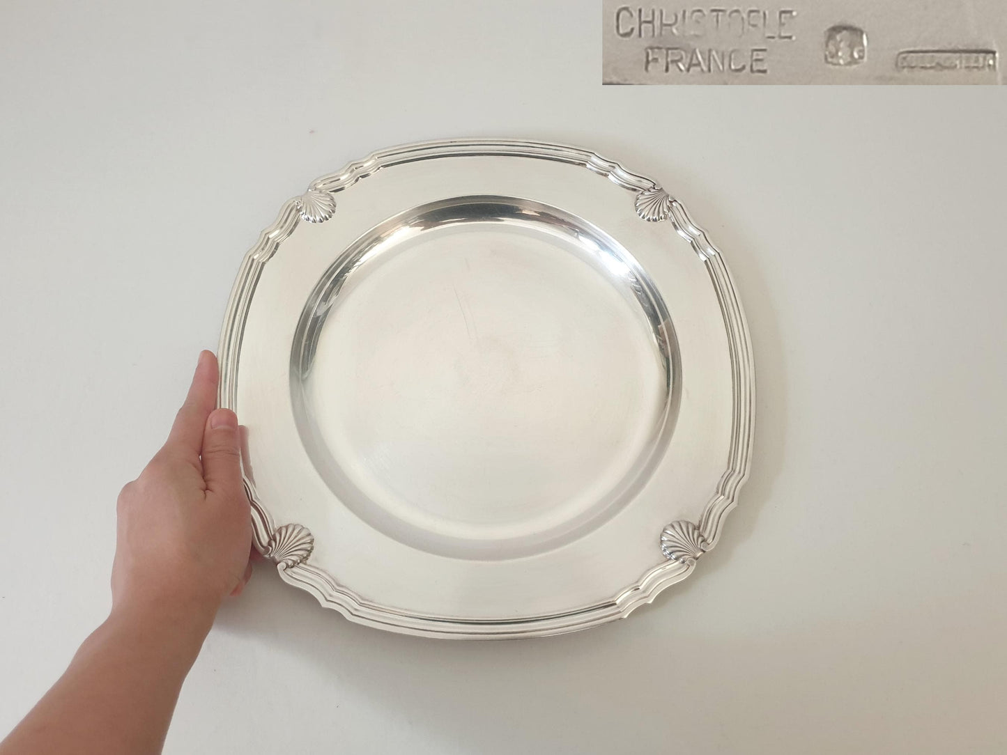 Christofle Gallia Vintage Silver Plated Round Platter or Serving Tray -  Scallop Shell Design