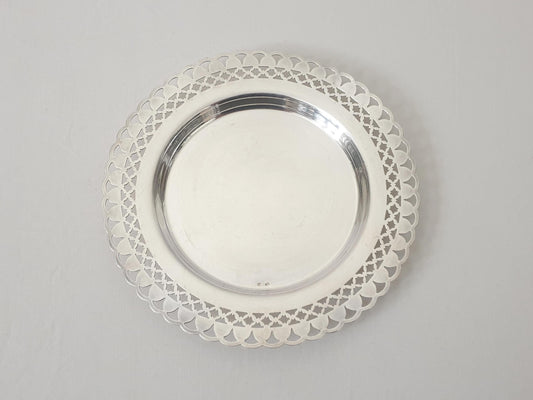 French Silver Plated Small Round Dish - Small Trinket Dish - Mini Decorative Tray